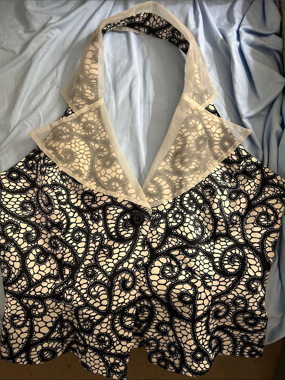 Women's Black and White Lace Halter Top